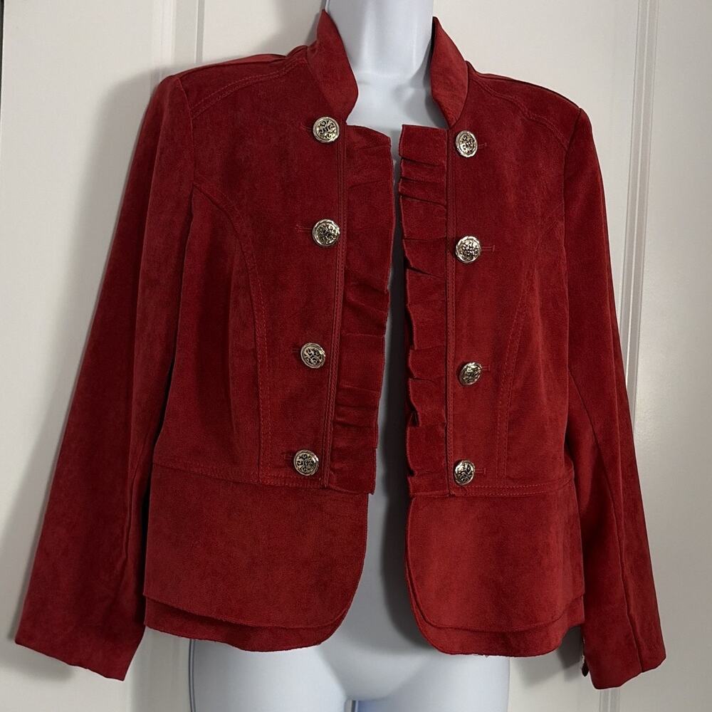 Kate & Rosy Military Faux Suede Ruffled Jacket L